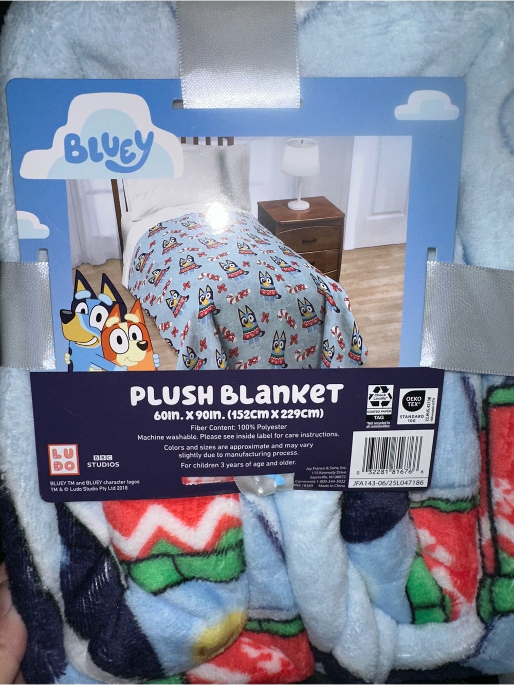 Bluey Plush Throw Blanket in Light Blue - Licensed Kids Bedding